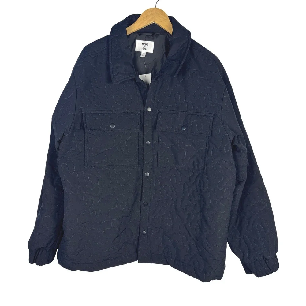 Mode of One Mens Quilted Jacket Deep Black Snap Front XL 100197726MN